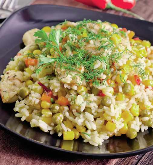 Orez scăzut cu pui și legume congelate mâncărică simplă pentru cină